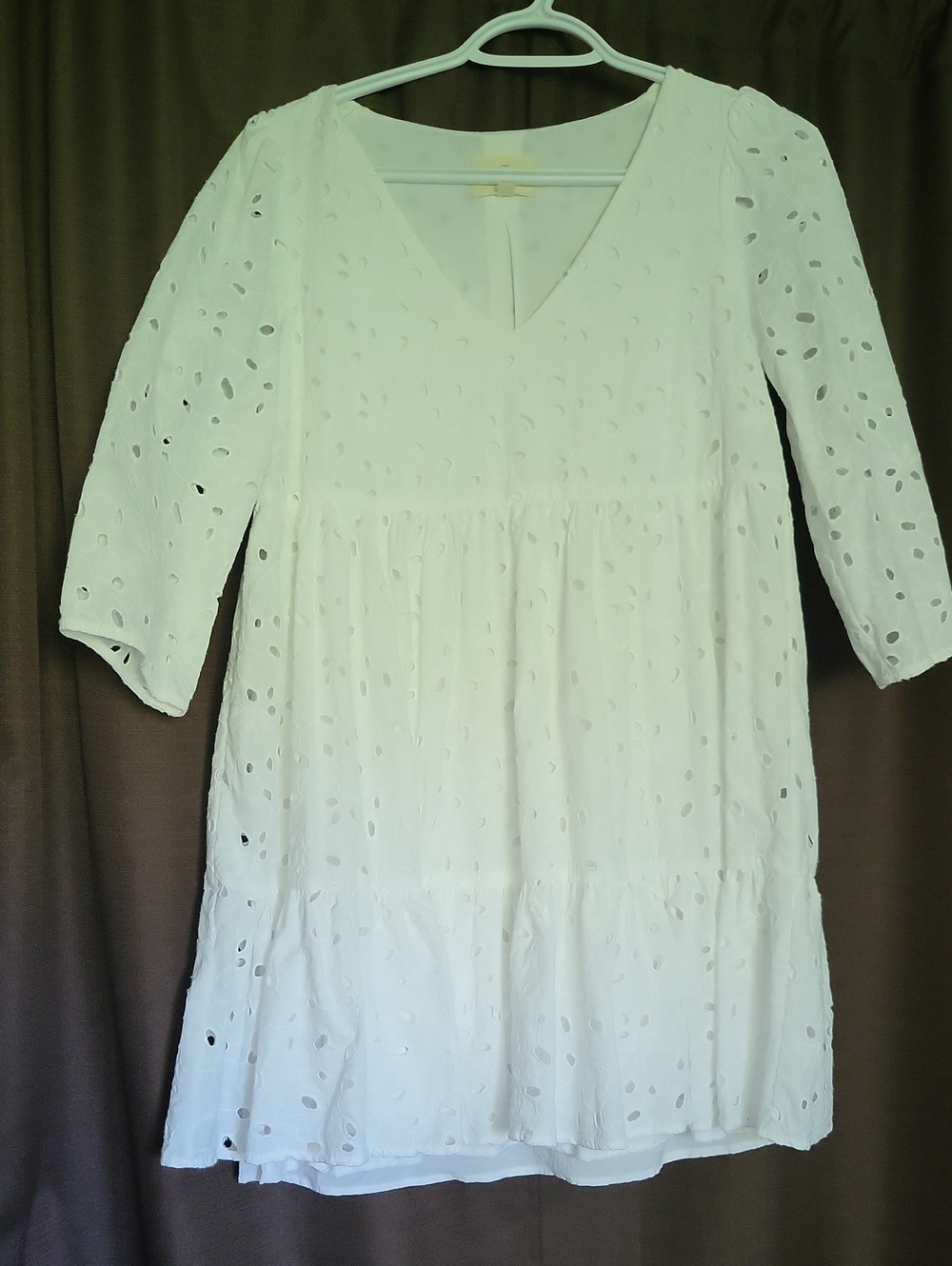 Sézane White Eyelet V-Neck Tiered Dress